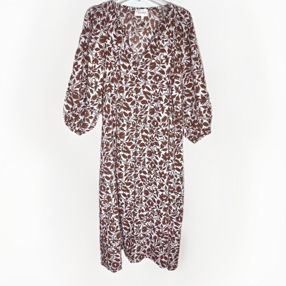 The Great. Whip Stitched Willow Midi Dress in Brown Blossom Floral Sz S (1) - Picture 3 of 9